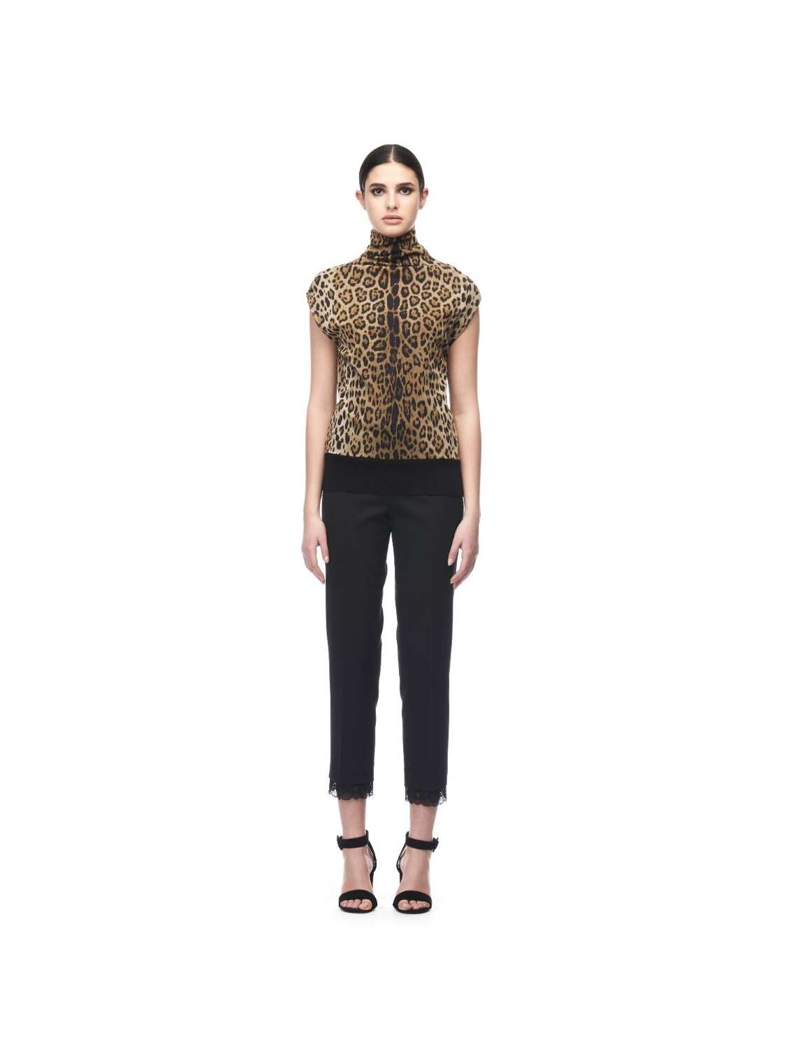 Turtleneck Animal Print Tulle T Shirt