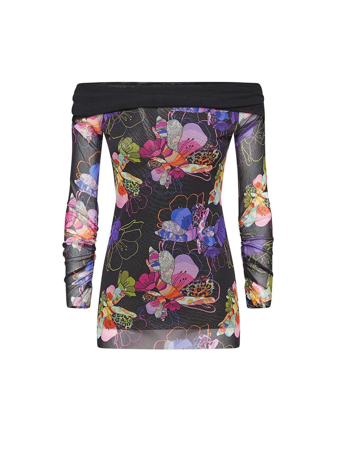Printed tulle jersey shirt