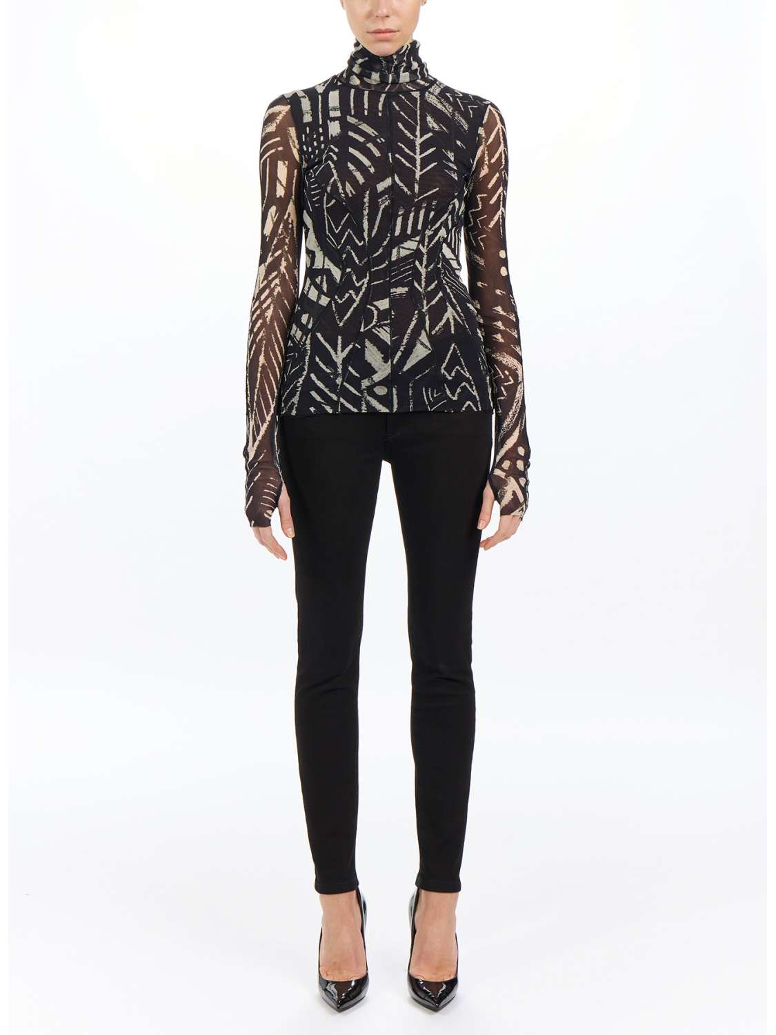 Top a collo alto in tulle