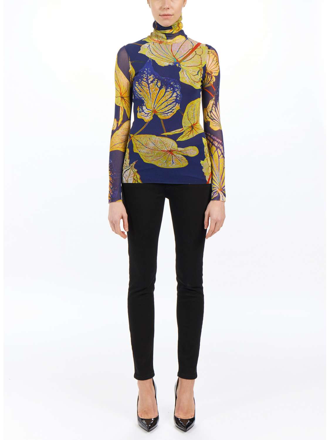 Top a collo alto in tulle