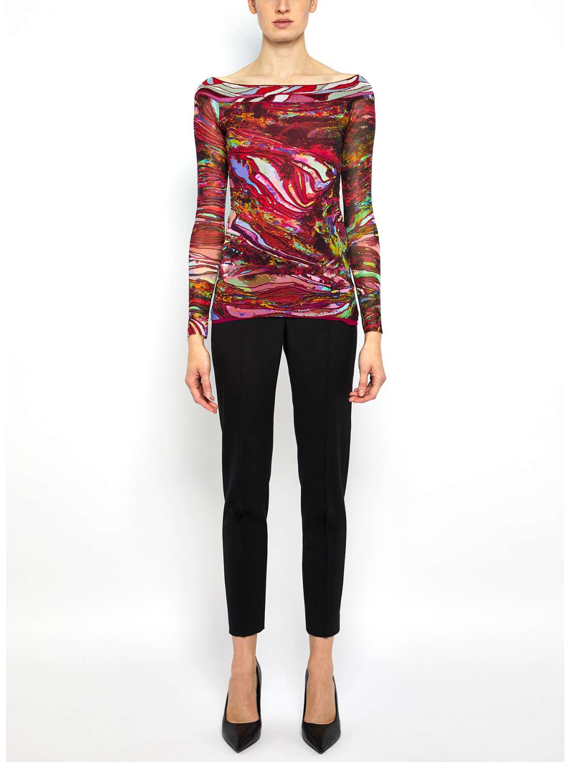 Top a manica lunga in tulle